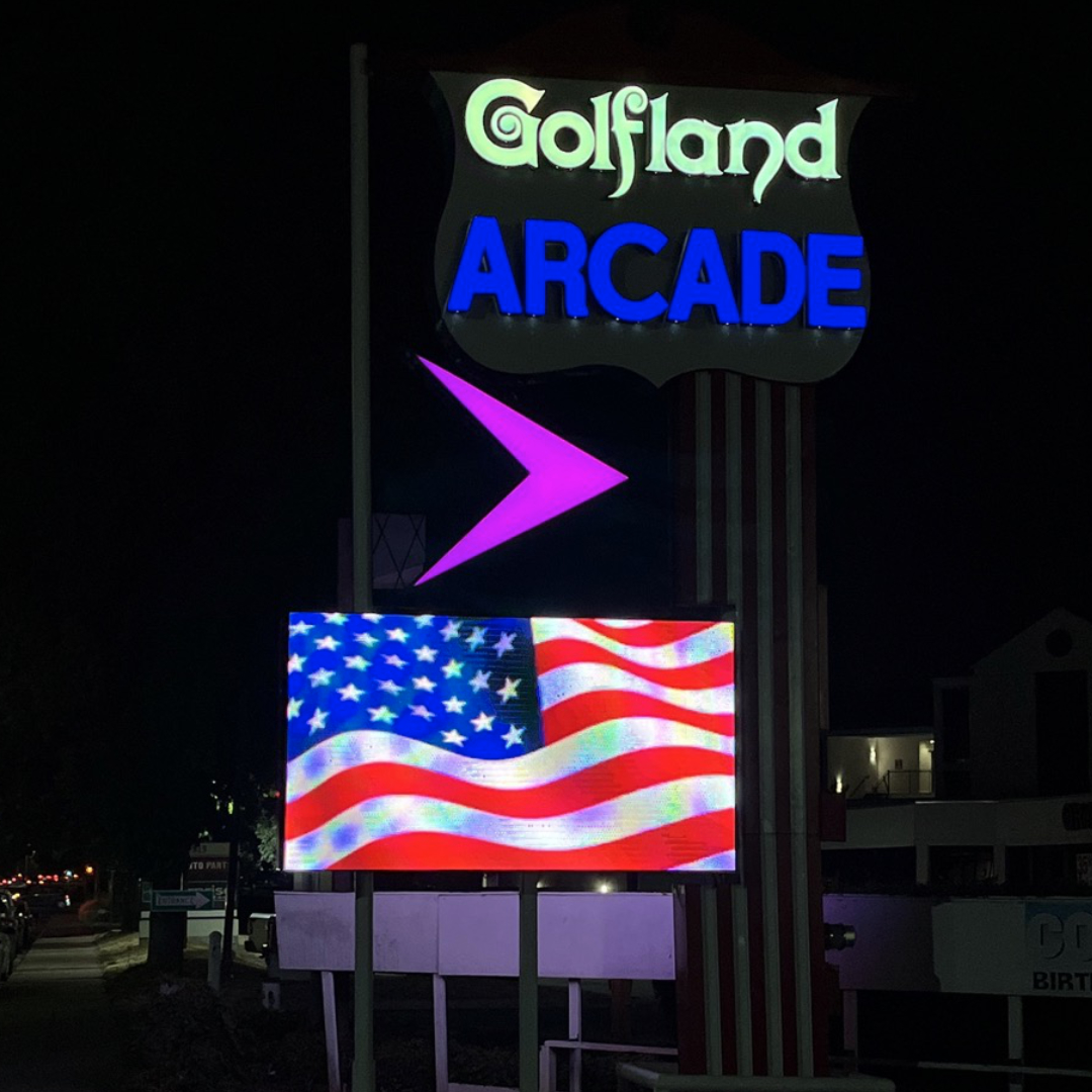 Golfland Sunnyvale sign upgraded to digital version with BLR